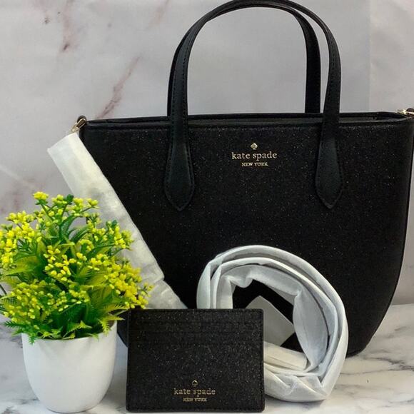 NWT Kate Spade Small Satchel Crossbody Bag and Credit Card Holder Black Set - Picture 2 of 6